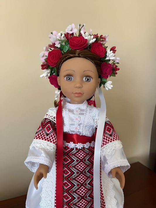 Custom Ukrainian Folk Art Doll with Rose Headdress, Traditional Dress & Embroidery, Handmade Collectible, Ukraine Daughter Birthday