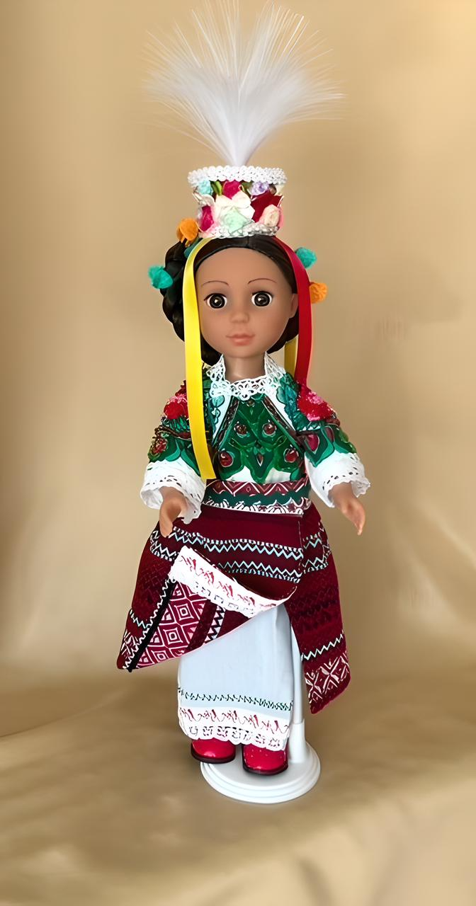 Doll "Bukovynka" in a Hand-Embroidered Ukrainian Beads Costume Unique Head Piece from Bukovyna Region