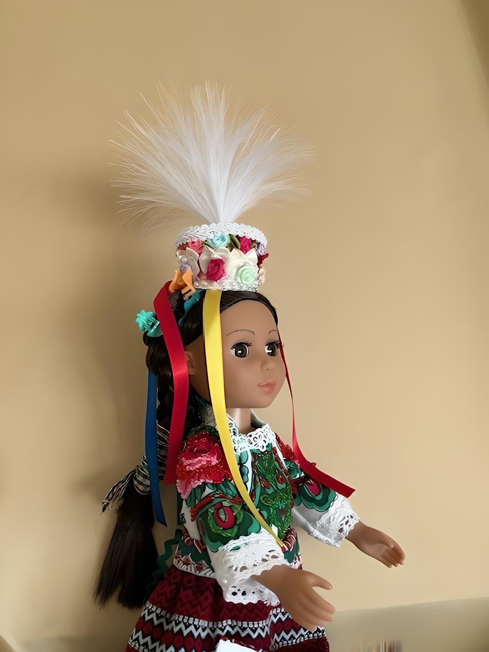 Doll "Bukovynka" in a Hand-Embroidered Ukrainian Beads Costume Unique Head Piece from Bukovyna Region