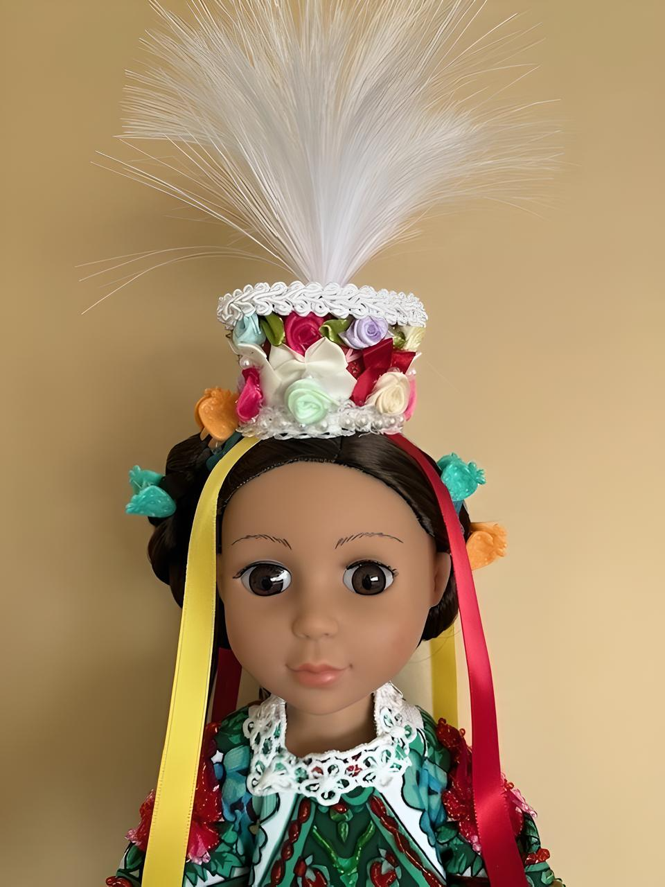 Doll "Bukovynka" in a Hand-Embroidered Ukrainian Beads Costume Unique Head Piece from Bukovyna Region