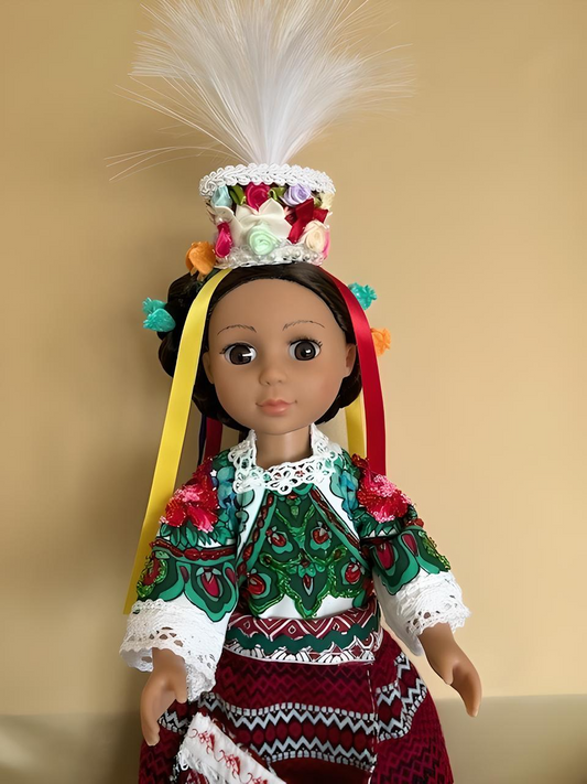 Doll "Bukovynka" in a Hand-Embroidered Ukrainian Beads Costume Unique Head Piece from Bukovyna Region