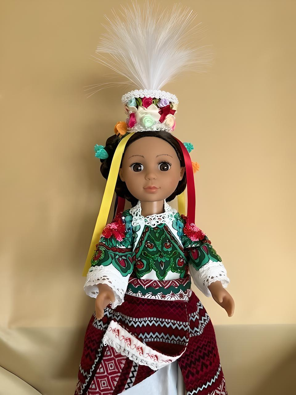 Doll "Bukovynka" in a Hand-Embroidered Ukrainian Beads Costume Unique Head Piece from Bukovyna Region