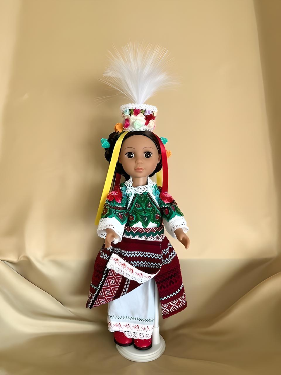Doll "Bukovynka" in a Hand-Embroidered Ukrainian Beads Costume Unique Head Piece from Bukovyna Region