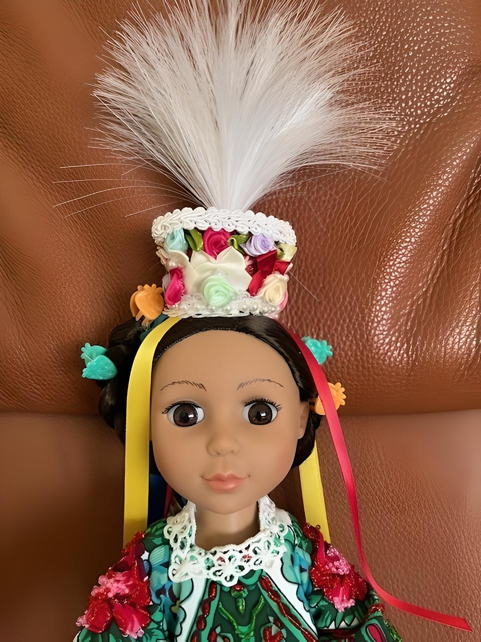 Doll "Bukovynka" in a Hand-Embroidered Ukrainian Beads Costume Unique Head Piece from Bukovyna Region