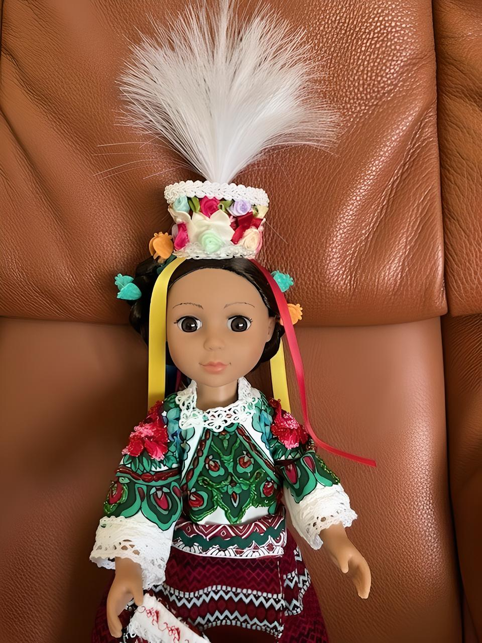 Doll "Bukovynka" in a Hand-Embroidered Ukrainian Beads Costume Unique Head Piece from Bukovyna Region