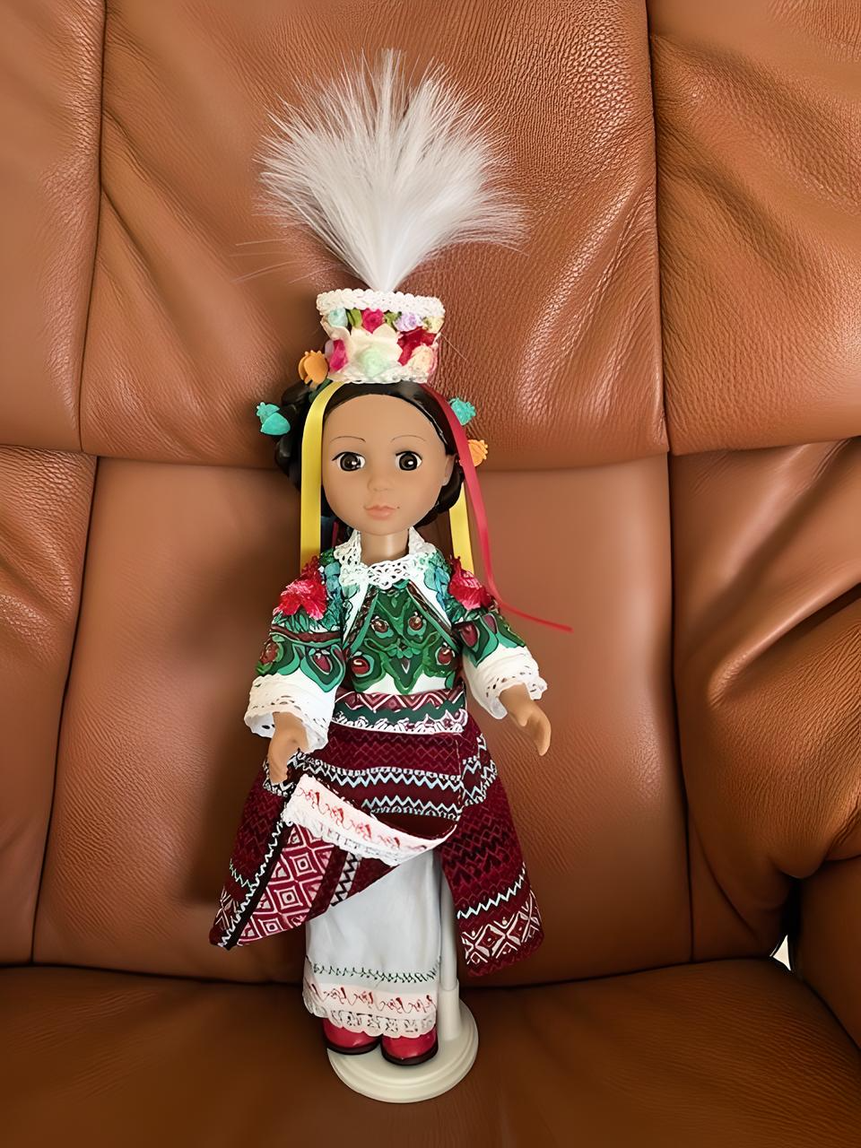 Doll "Bukovynka" in a Hand-Embroidered Ukrainian Beads Costume Unique Head Piece from Bukovyna Region