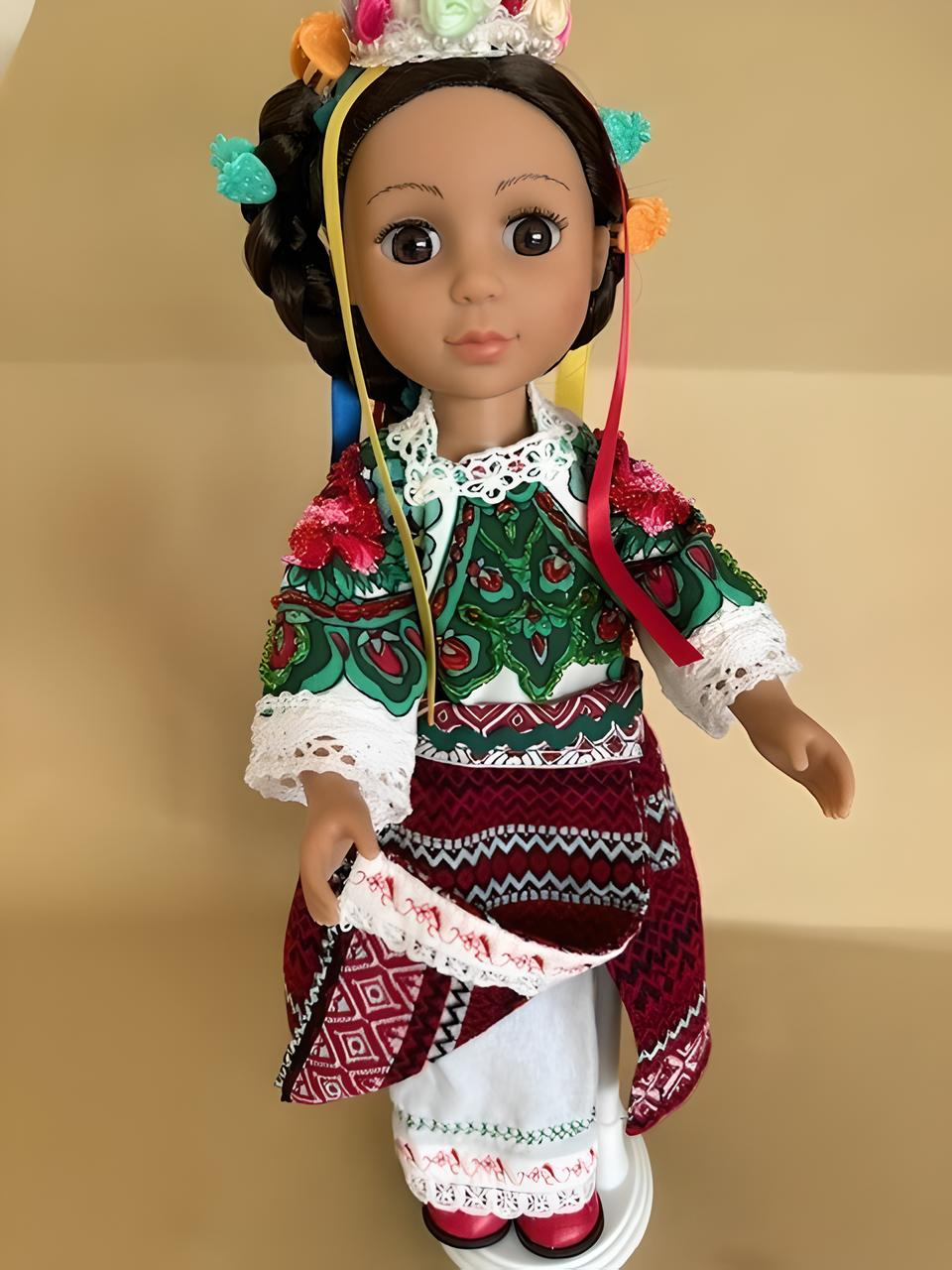 Doll "Bukovynka" in a Hand-Embroidered Ukrainian Beads Costume Unique Head Piece from Bukovyna Region