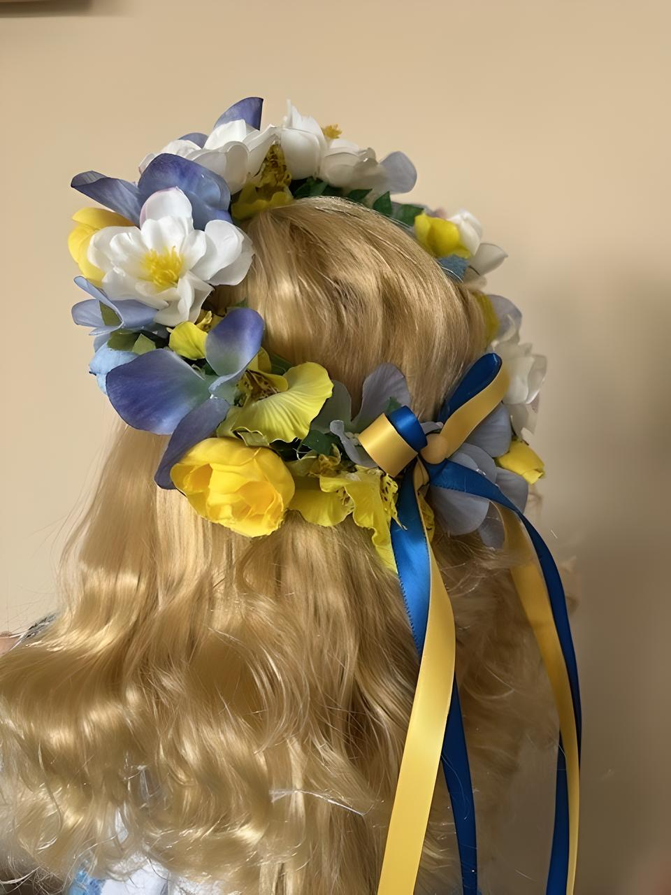 Bright Yellow and Blue Ukrainian Costume Doll in Hand-Made Cross-Stitch Outfit "Sophiya"