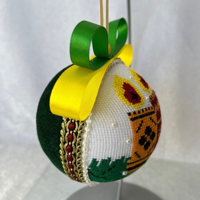 Christmas hand-stitched ornament with three candles, perfect for holiday gatherings | Gift-Emporium