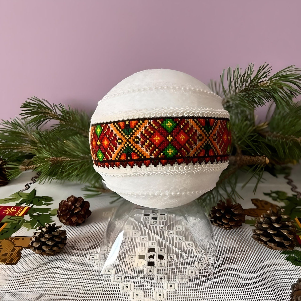 Handmade embroidered holiday ball - perfect Christmas table centerpiece | Gift-Emporium
