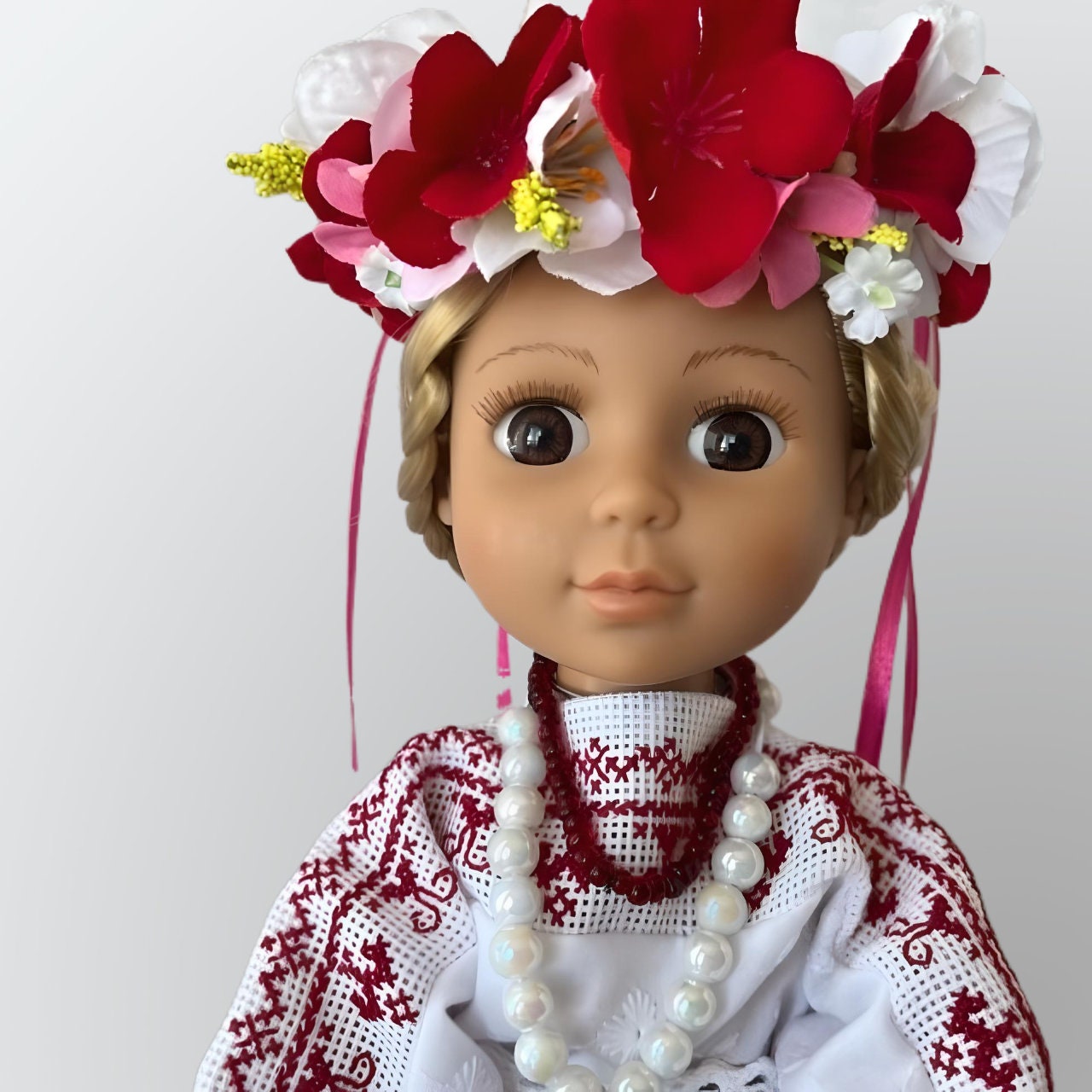 Traditional Ukrainian doll with colorful red and white embroidery | Gift-Emporium
