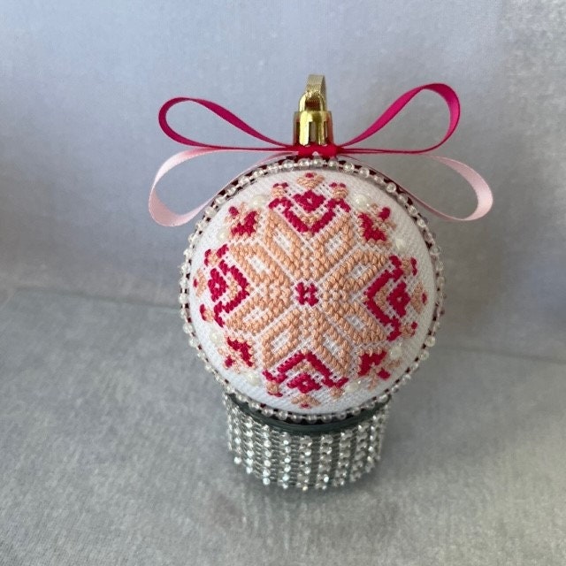Pink and magenta cross-stitch Christmas ornaments for home decor | Gift-Emporium