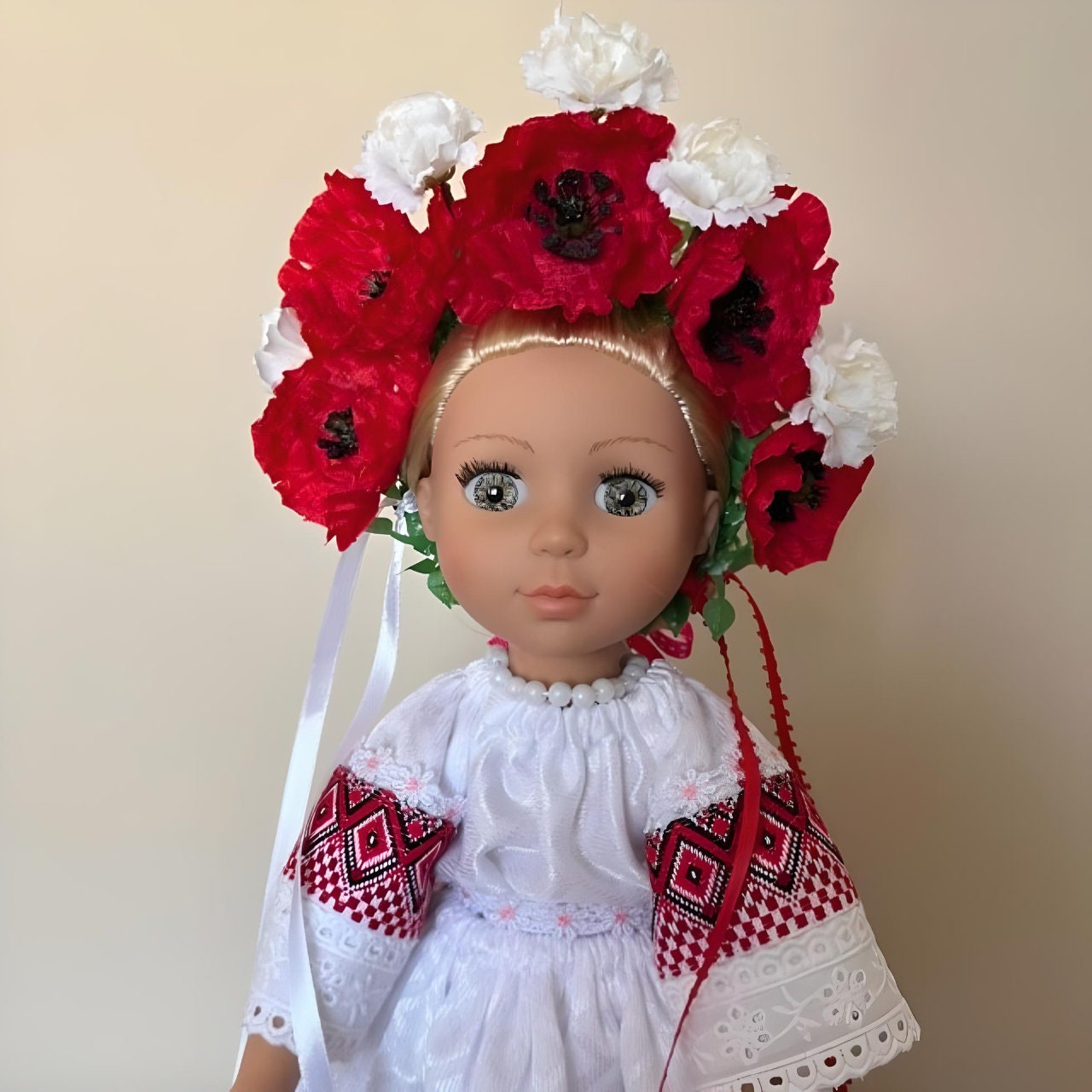 Ukrainian poppy doll with intricate floral wreath | Gift-Emporium
