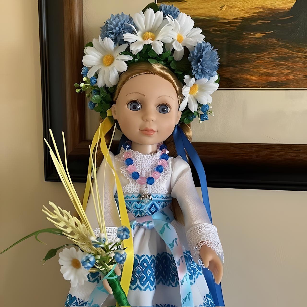 Beautiful Ukrainian doll in traditional blue and white colors | Gift-Emporium