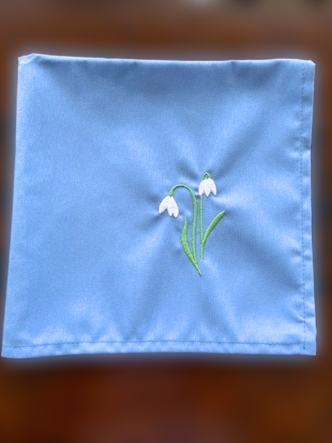 Blue Polyester Napkins with Snowdrops Design Gift Happy Family Dining