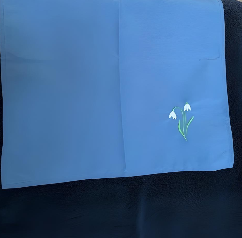 Blue Polyester Napkins with Snowdrops Design Gift Happy Family Dining