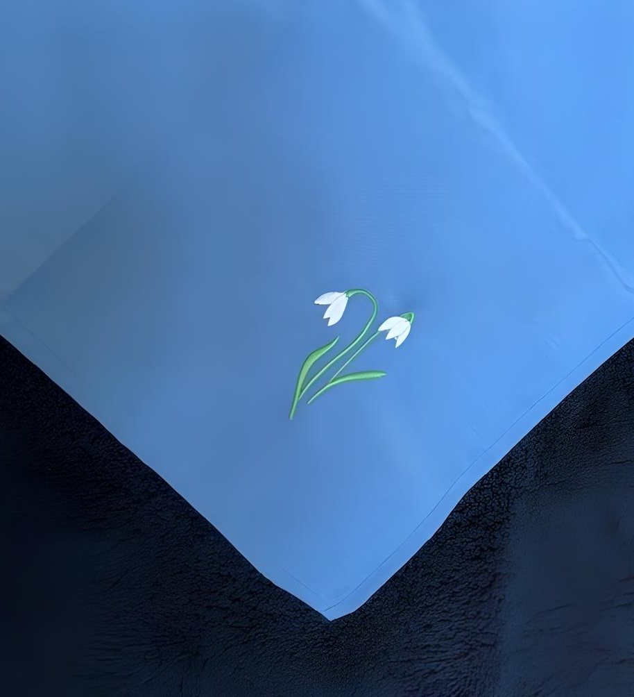 Blue Polyester Napkins with Snowdrops Design Gift Happy Family Dining