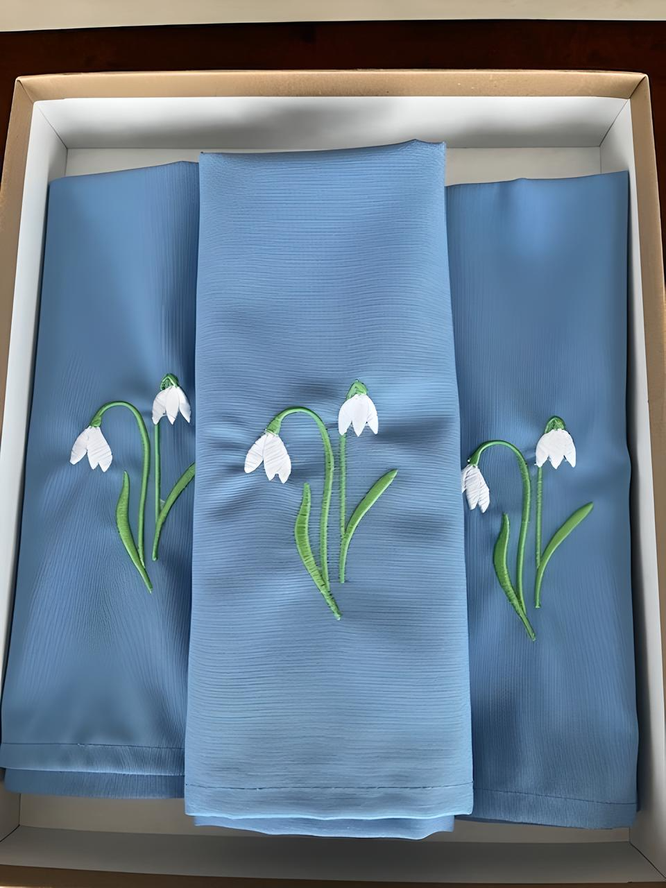Blue Polyester Napkins with Snowdrops Design Gift Happy Family Dining