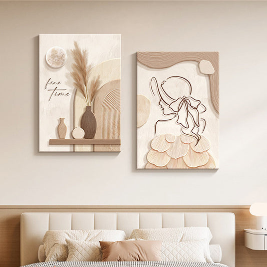 Decorative Painting Cream Style Abstract Line Character Mural