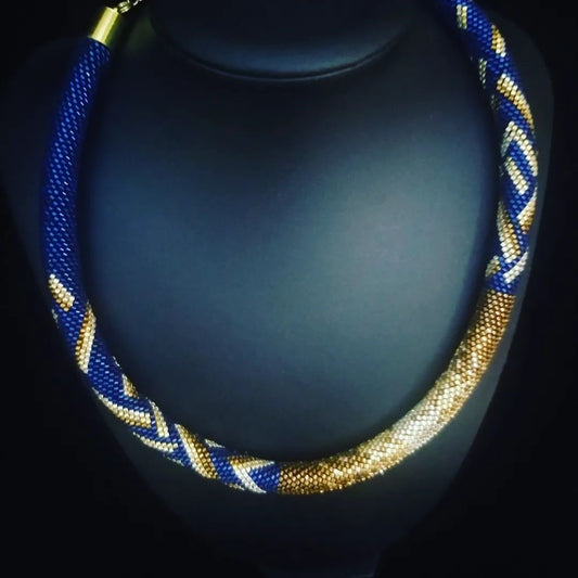 Golden Gradient on Blue Japanese Beaded Necklace for women | Gift-Emporium