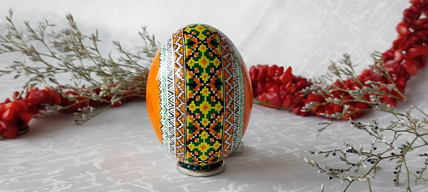 Orange Ukrainian Easter Egg Hand Painted