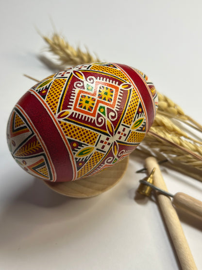 Hand-Painted Ukrainian Easter Egg Pysanka in Bright Red Gold Colors