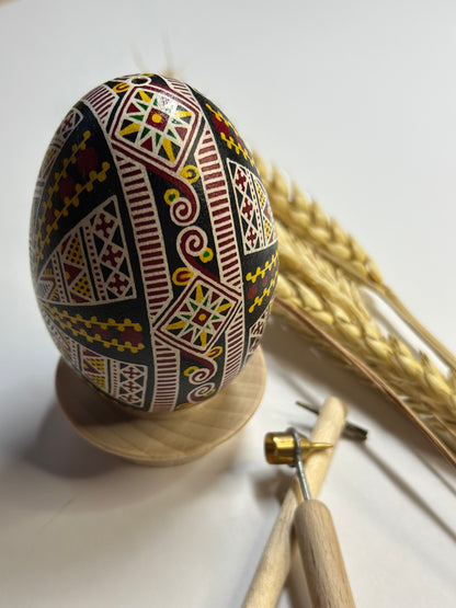 Traditional Goose Pysanka in Dark Colors Easter Ukrainian Egg