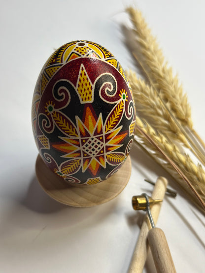 Ukrainian Easter Egg Goose Shell Pysanka Red Gold Gift for Mom