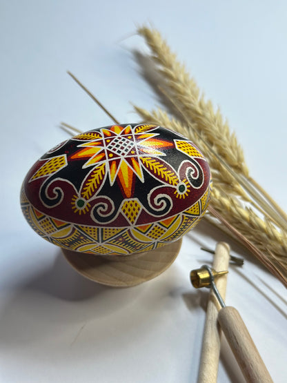 Ukrainian Easter Egg Goose Shell Pysanka Red Gold Gift for Mom