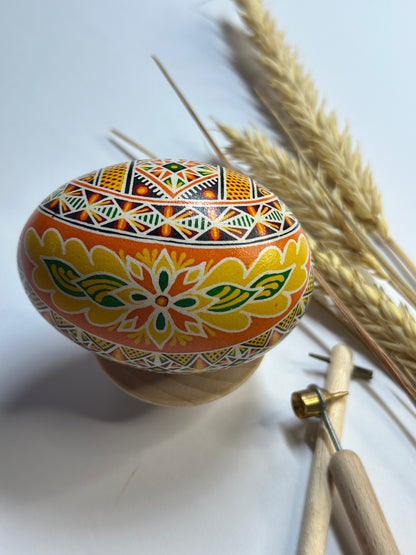 Gift from Ukraine Easter Egg in Orange Yellow Ukrainian Pysanka