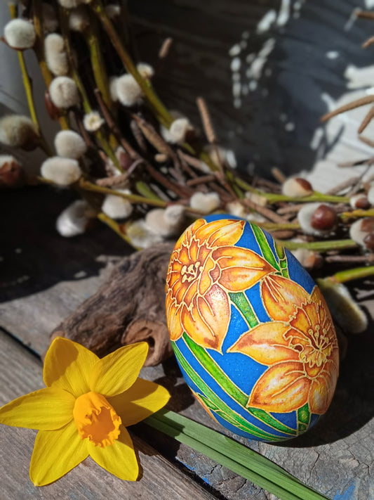 Easter Egg "Yellow Daffodils" Ukrainian Pysanka Unique Gift from Ukraine