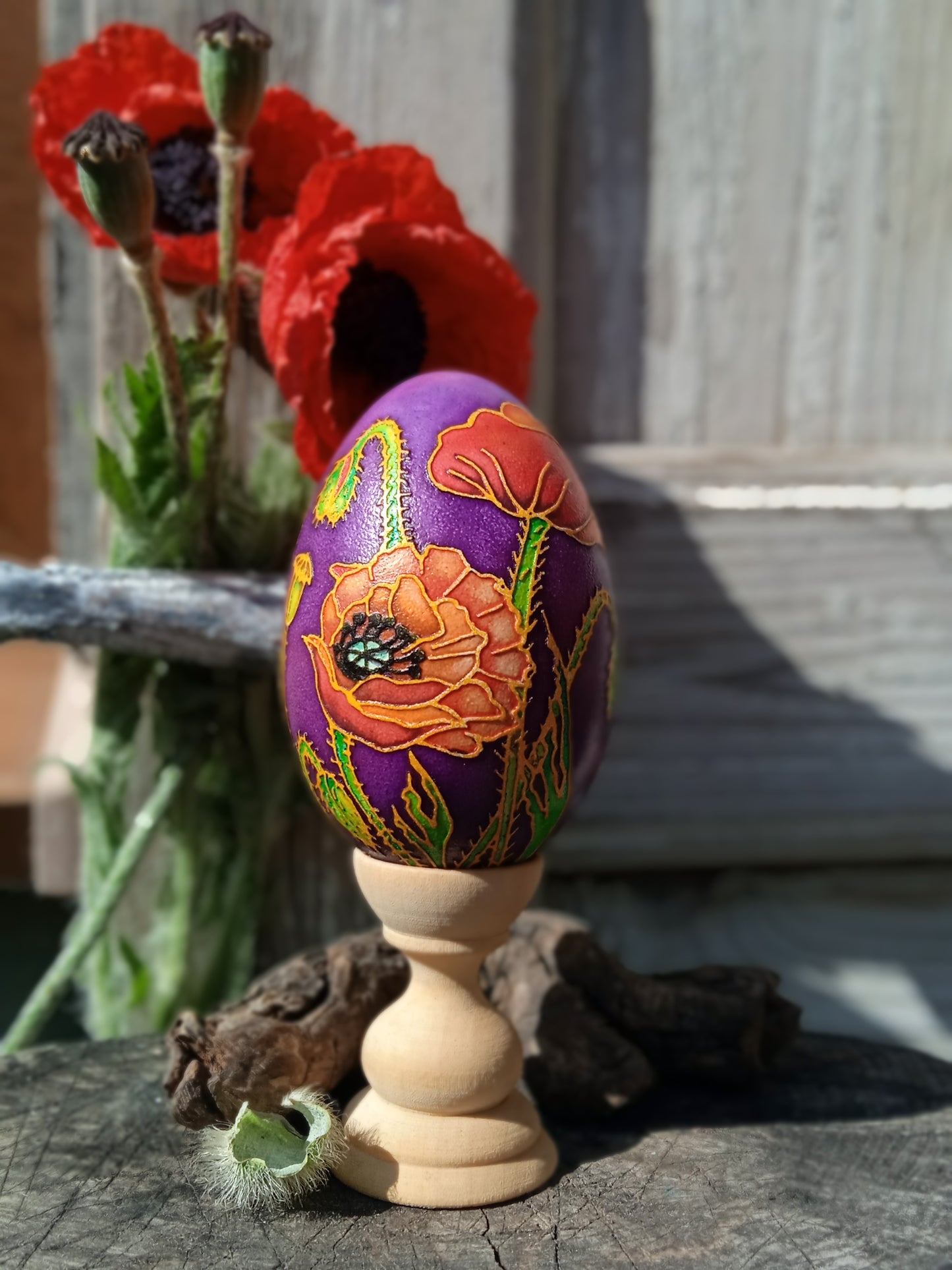 Ukrainian Easter Egg Pysanka "Poppies" Unique Gift