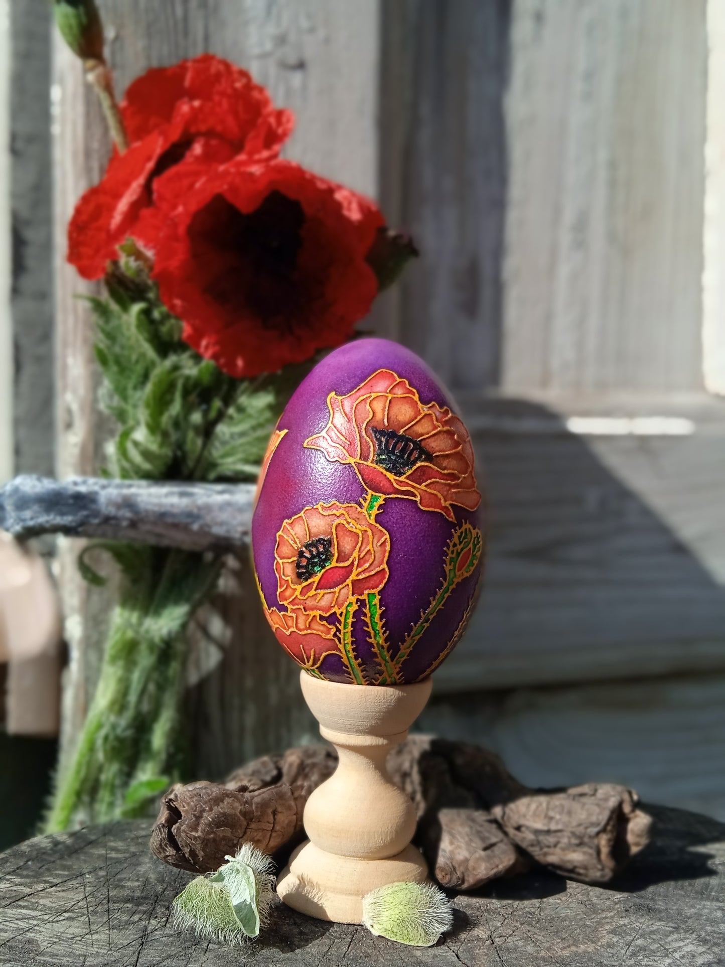 Ukrainian Easter Egg Pysanka "Poppies" Unique Gift