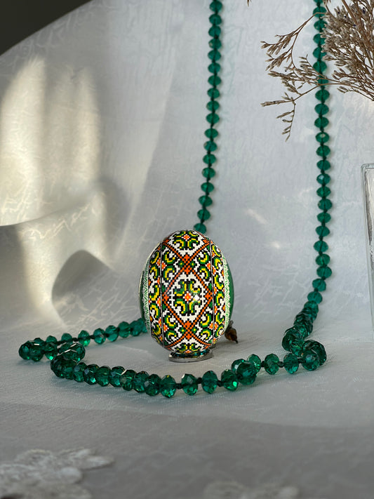 Hand-Crafted Easter Egg Pysanka Green Chicken Egg Shell