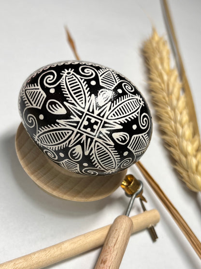 Black and white Ukrainian Easter Pysanka handcrafted egg | Gift-Emporium
