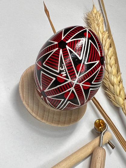 Ukrainian Easter Egg Pysanka "Broken Cross" Dark Red and Black