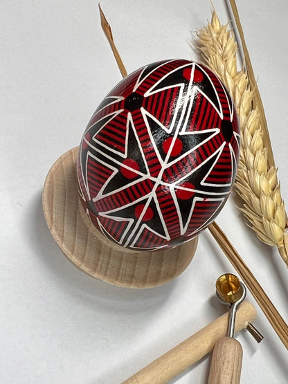 Ukrainian Easter Egg Pysanka "Broken Cross" Dark Red and Black