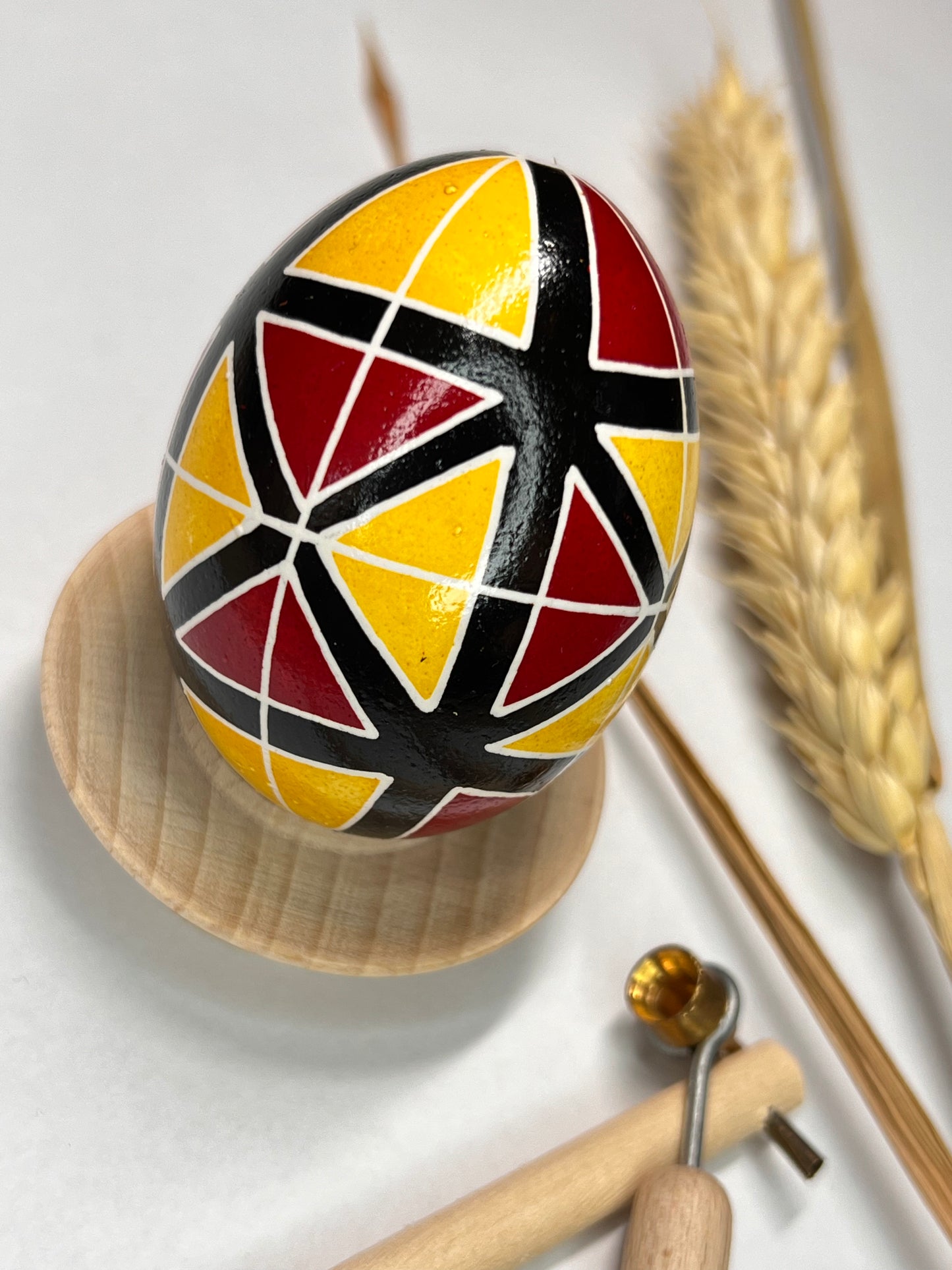 Easter Egg from Ukraine in Red and Yellow Colors