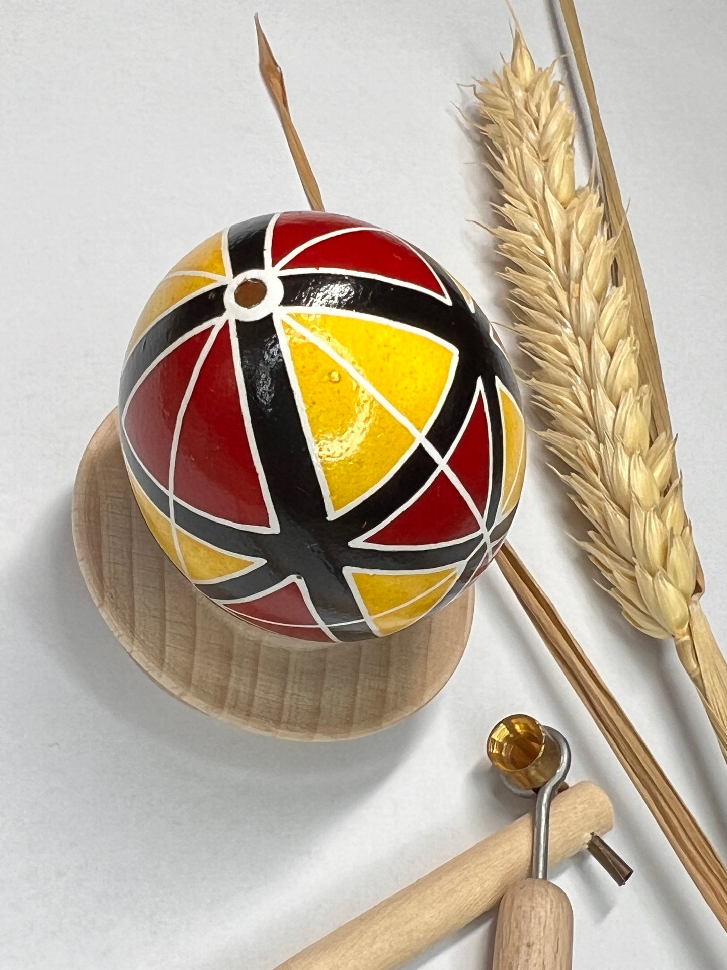 Easter Egg from Ukraine in Red and Yellow Colors