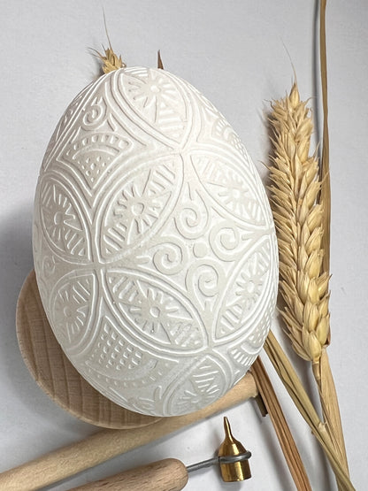 White Ukrainian Easter Egg Hand Crafted Goose Shell