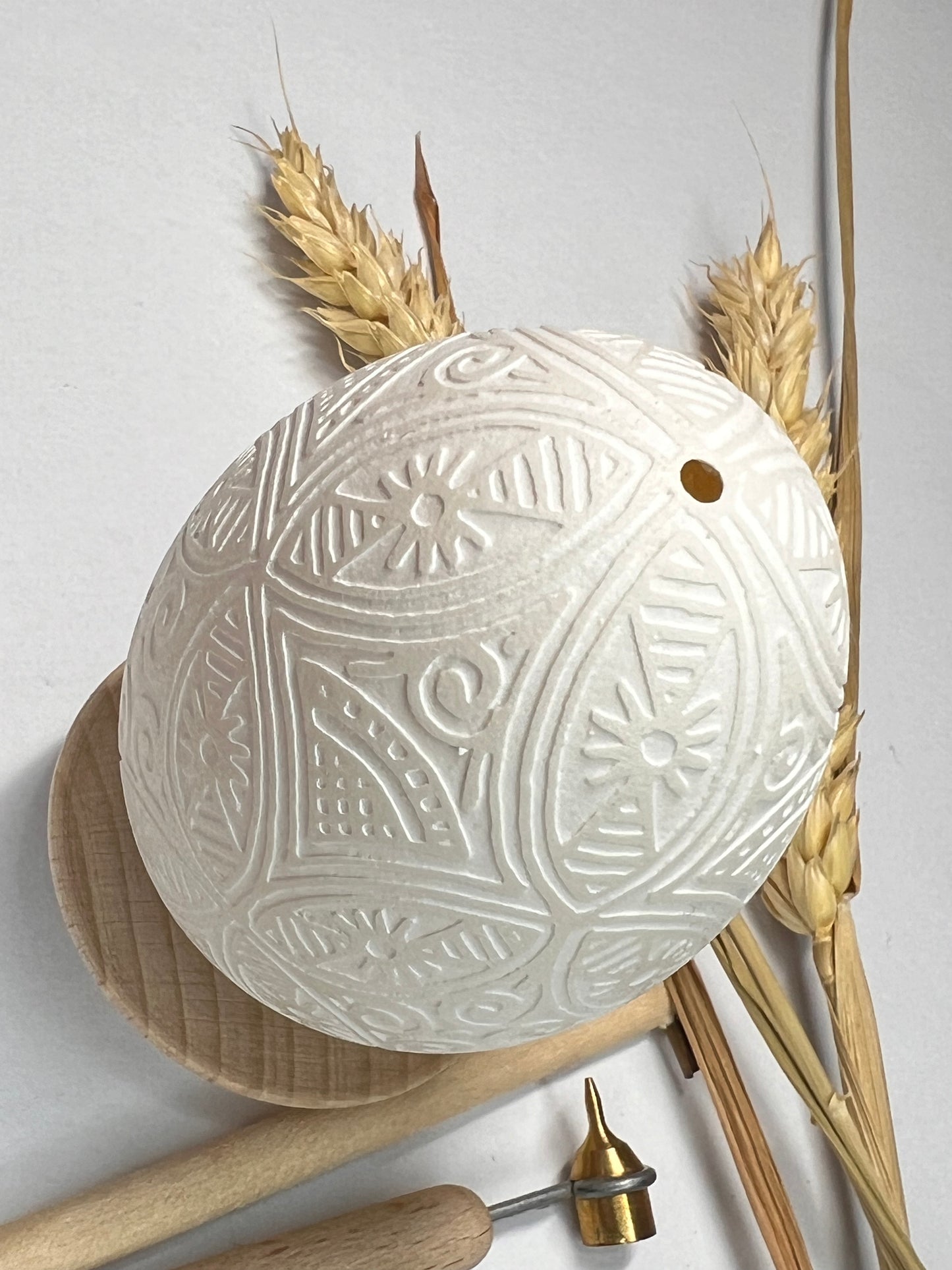 White Ukrainian Easter Egg Hand Crafted Goose Shell