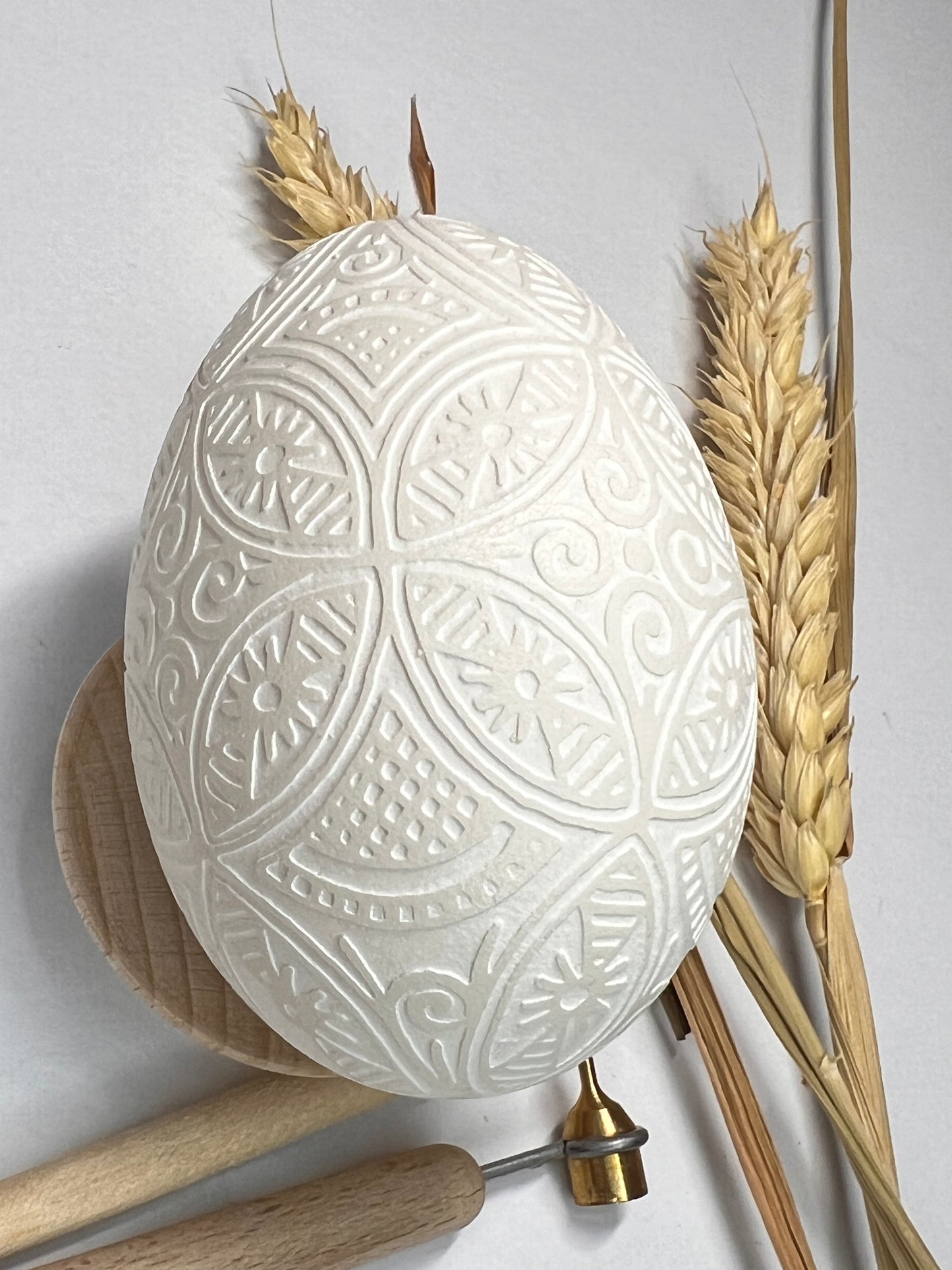 White Ukrainian Easter Egg Hand Crafted Goose Shell