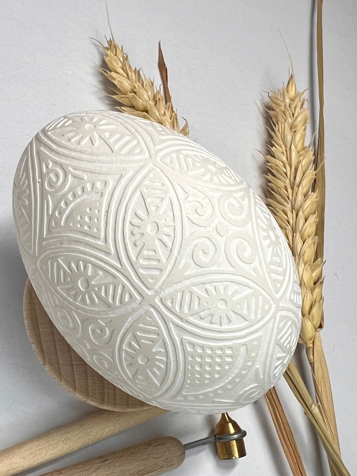 White Ukrainian Easter Egg Hand Crafted Goose Shell