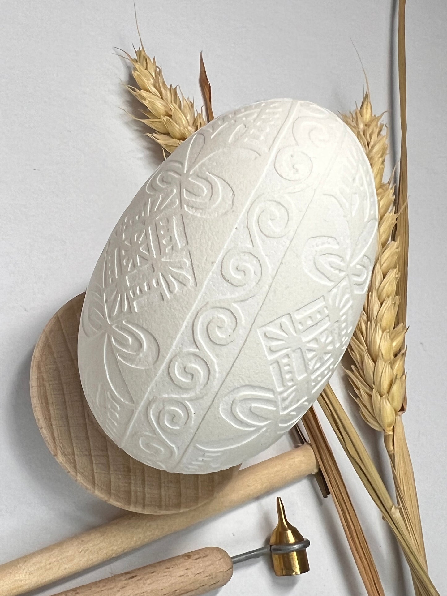 Pysanka "White on White" "Dawn" Ukrainian Easter Egg Hand Crafted