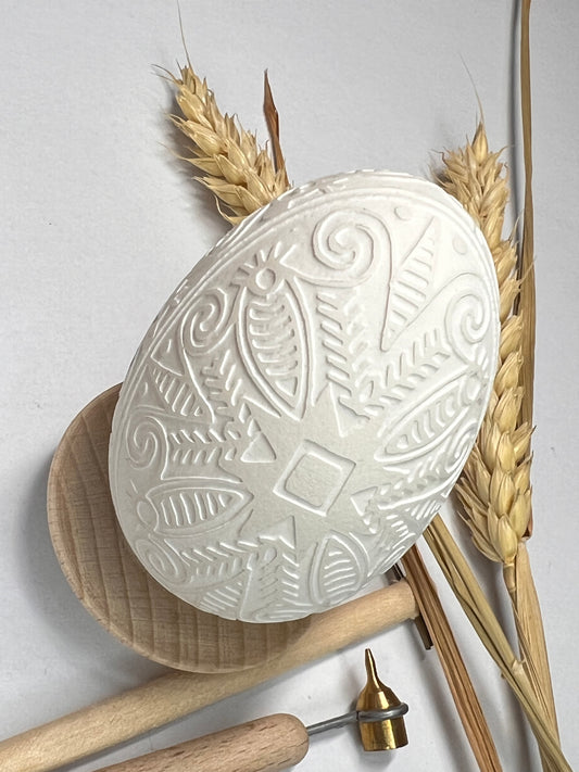 Easter Egg in White  Goose Shell Ukrainian Pysanka