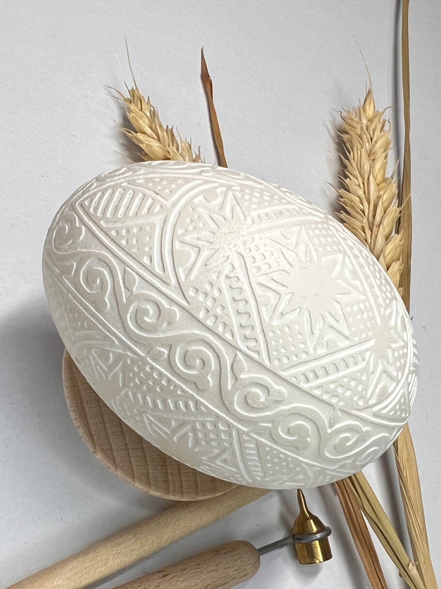 Pysanka "White on White" "Dawn" Ukrainian Easter Egg Hand Crafted