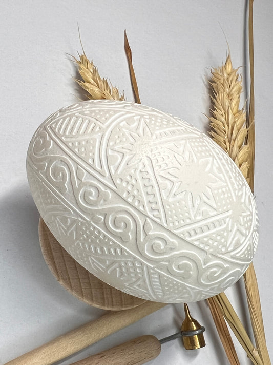 Pysanka "White on White" "Dawn" Ukrainian Easter Egg Hand Crafted