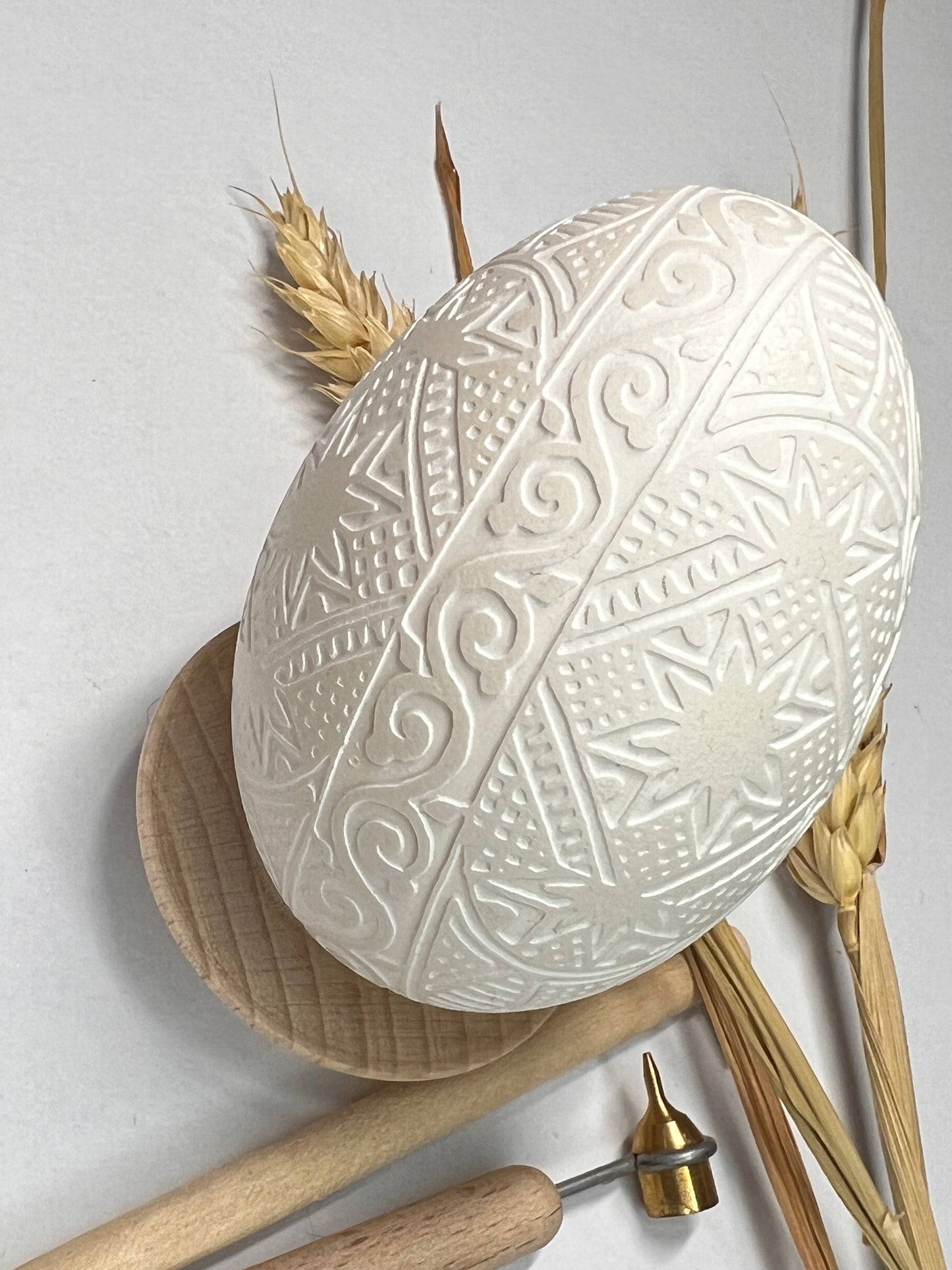 Pysanka "White on White" "Dawn" Ukrainian Easter Egg Hand Crafted