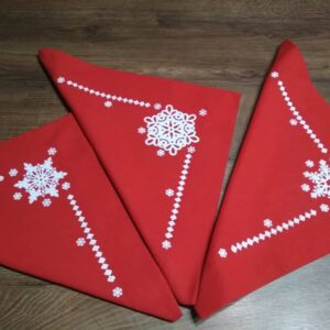 Christmas and New Year's Set of Linen Table Runner with Napkins In Red and White