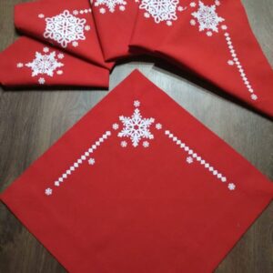 Christmas and New Year's Set of Linen Table Runner with Napkins In Red and White